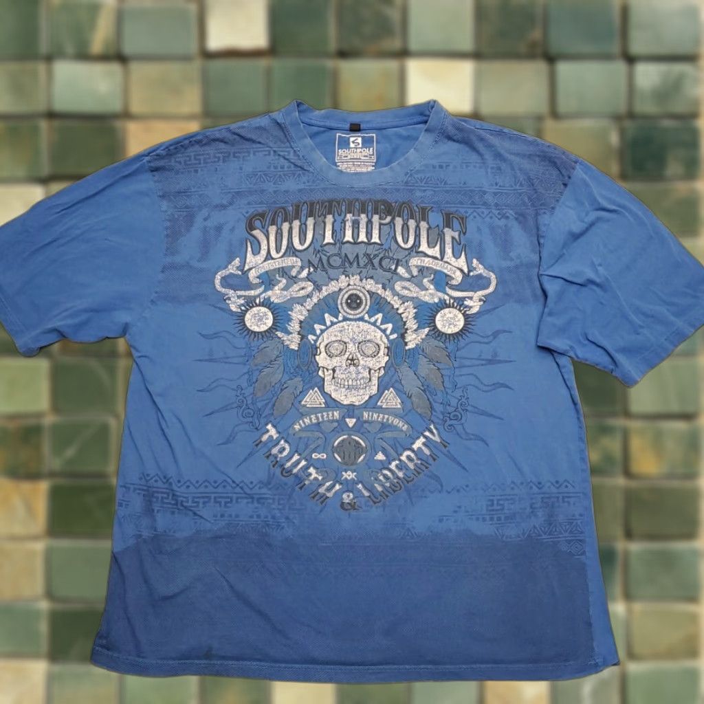 Southpole Shirt Mens 5xb Blue Cotton T Shirt 90s Grunge Skater Hiphop Tribal Tee Mens Big