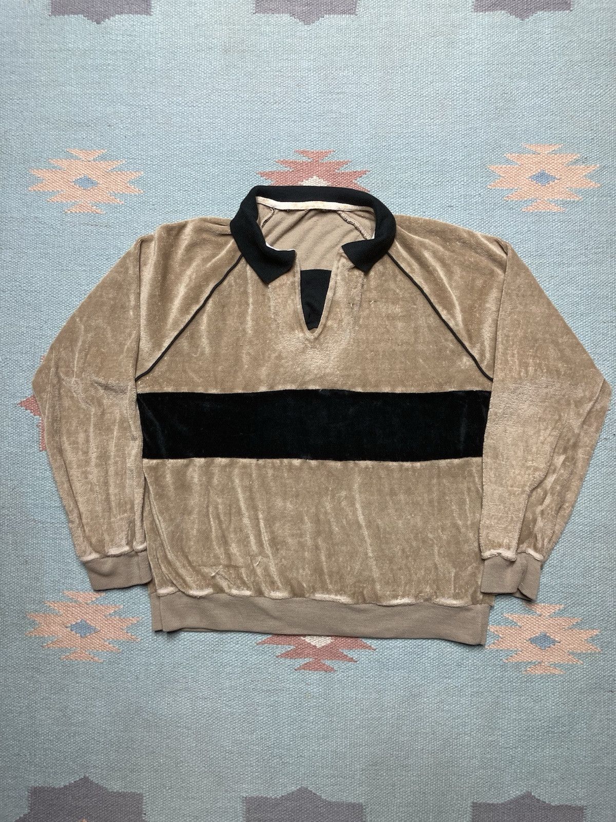 Vintage 70s Shirt Velour Soft Comfy 2 Tone Boxy Adult Small