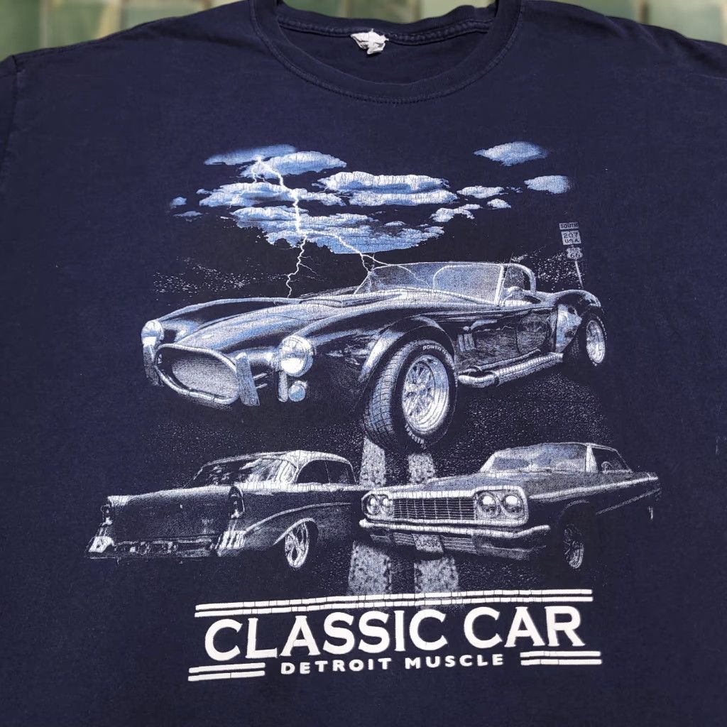 Hanes Vintage Detroit Muscle Cars Shirt L Men Blue 60s 70s Camaro Y2k Malibu Graphic Tee Hanes Vinta