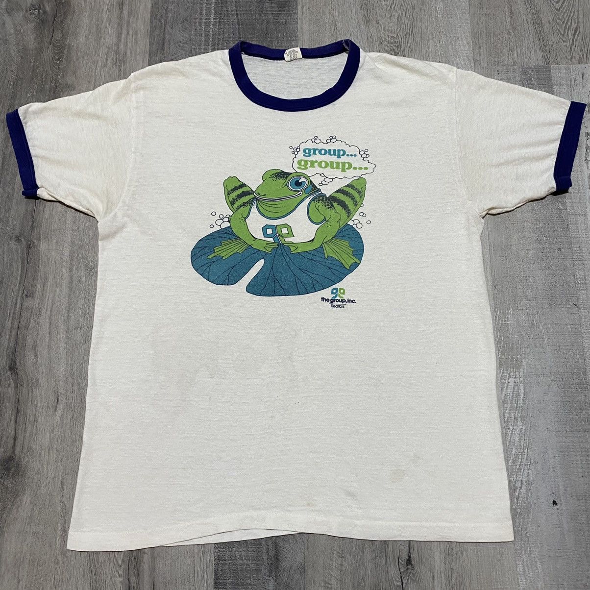 Vintage Hanes Cute Frog Toad 70s Group Inc Usa Ringer Tee