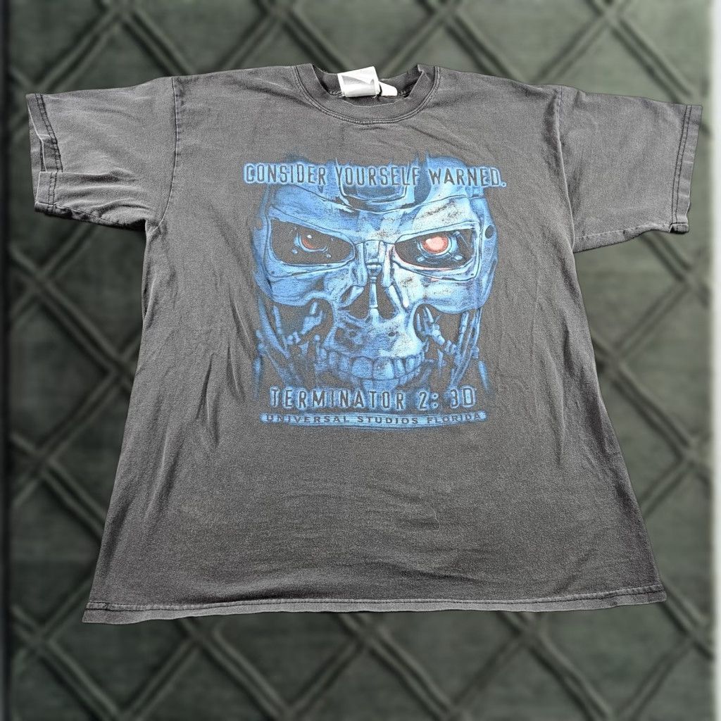 Vintage Terminator 2 3d Shirt Mens Large Gray Graphic Tee Universal Studios 90s