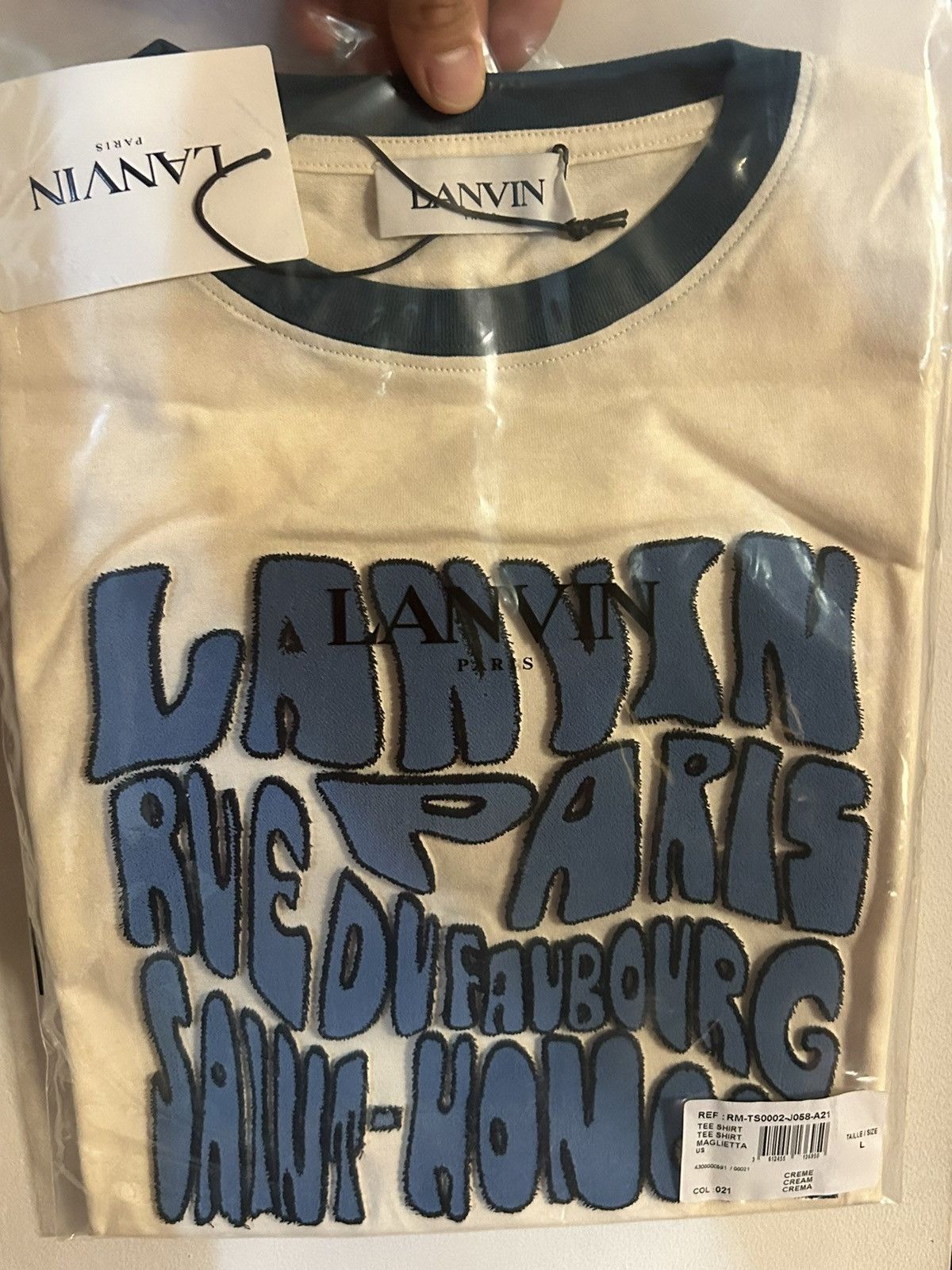 Lanvin Slogan Print T Shirt Large Cream Hoodie, Sweatshirt | FlexRushtees.com