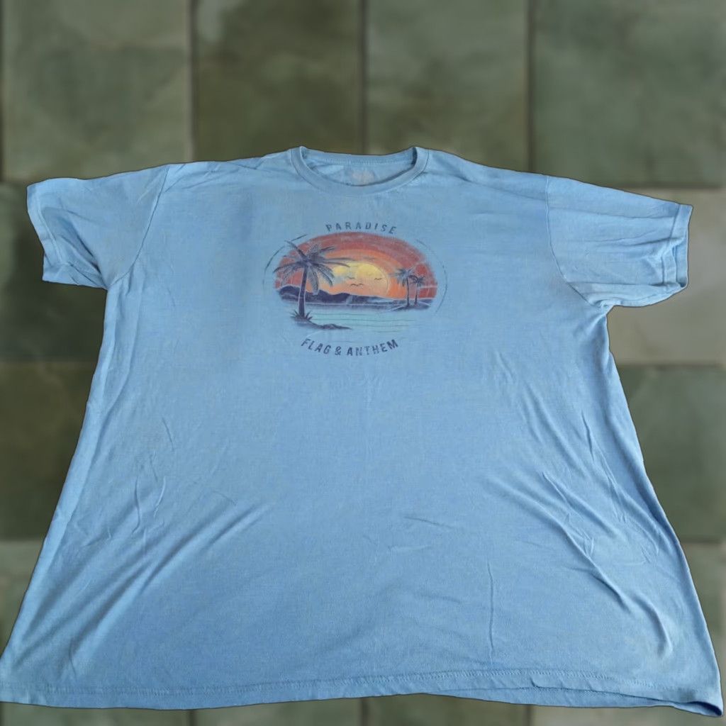 Anthem Flag Anthem Graphic Print T Shirt Mens Medium Blue Beach Tropical Casual