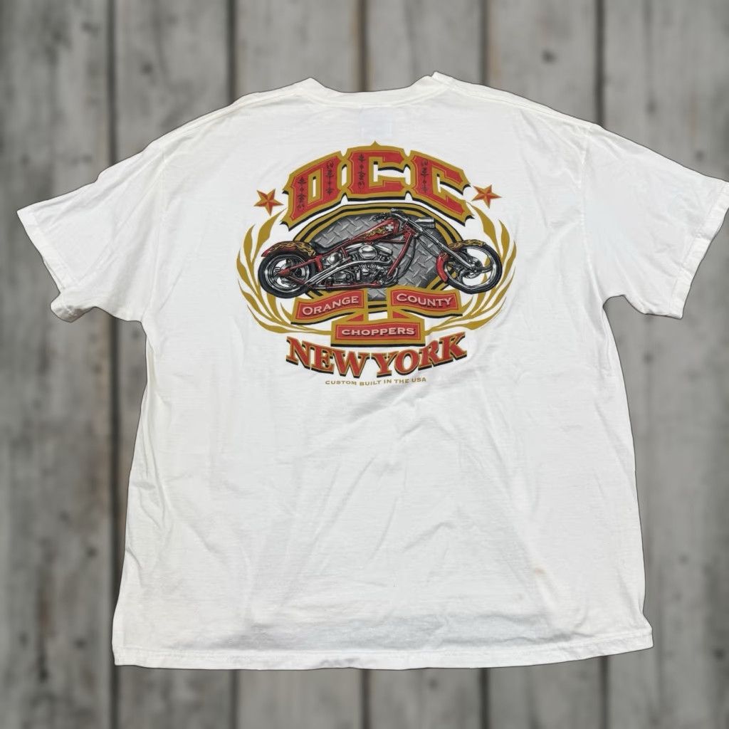 Vintage Orange County Choppers Shirt Mens 2xl White New York Biker Flames T Shirt Crew Neck Hoodie, Sweatshirt