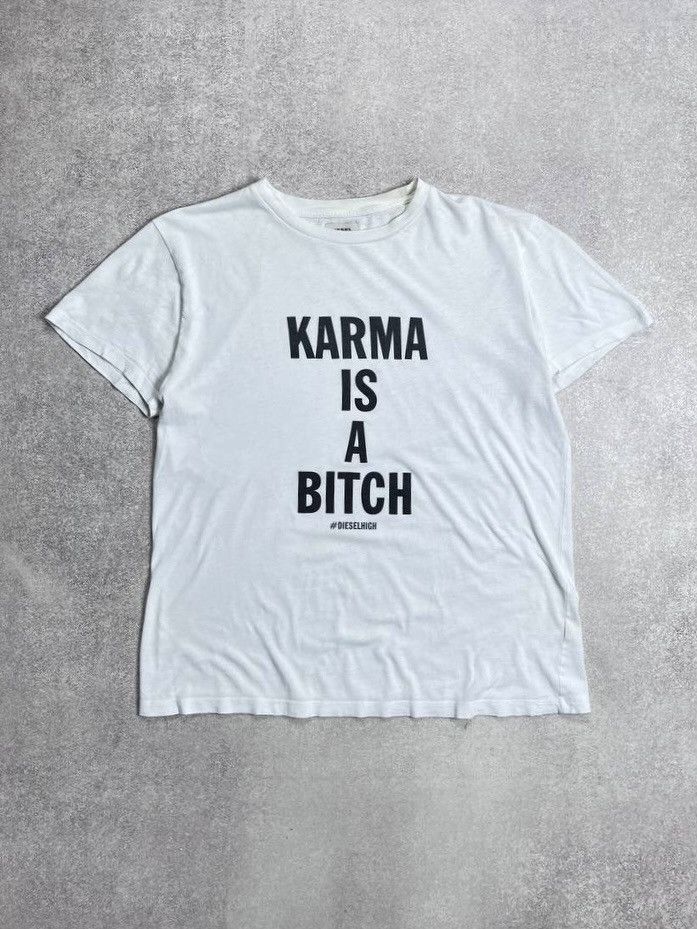 Vintage Diesel Karma Is A Bitch Boxy T Shirt M Y2k Hoodie, Sweatshirt | FlexRushtees.com