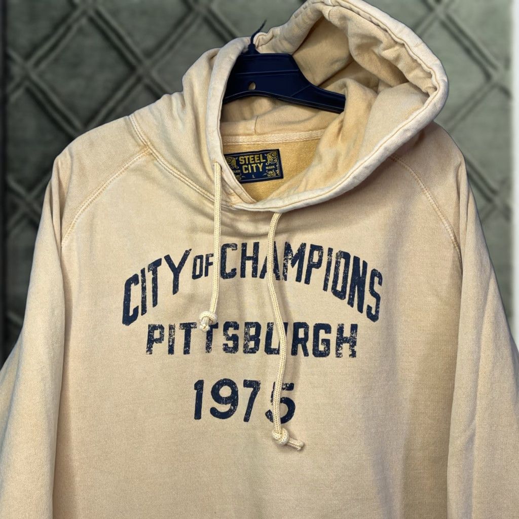 Vintage Steelers Hoodie Men L Pullover Yellow Retro City Of Champions Steelers Shirt