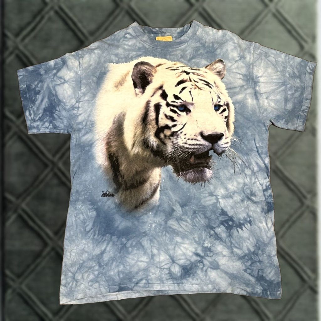 Mountain Vintage The Mountain T Shirt Large White Tie Dye Tiger Animal Nature 1998 Mens White