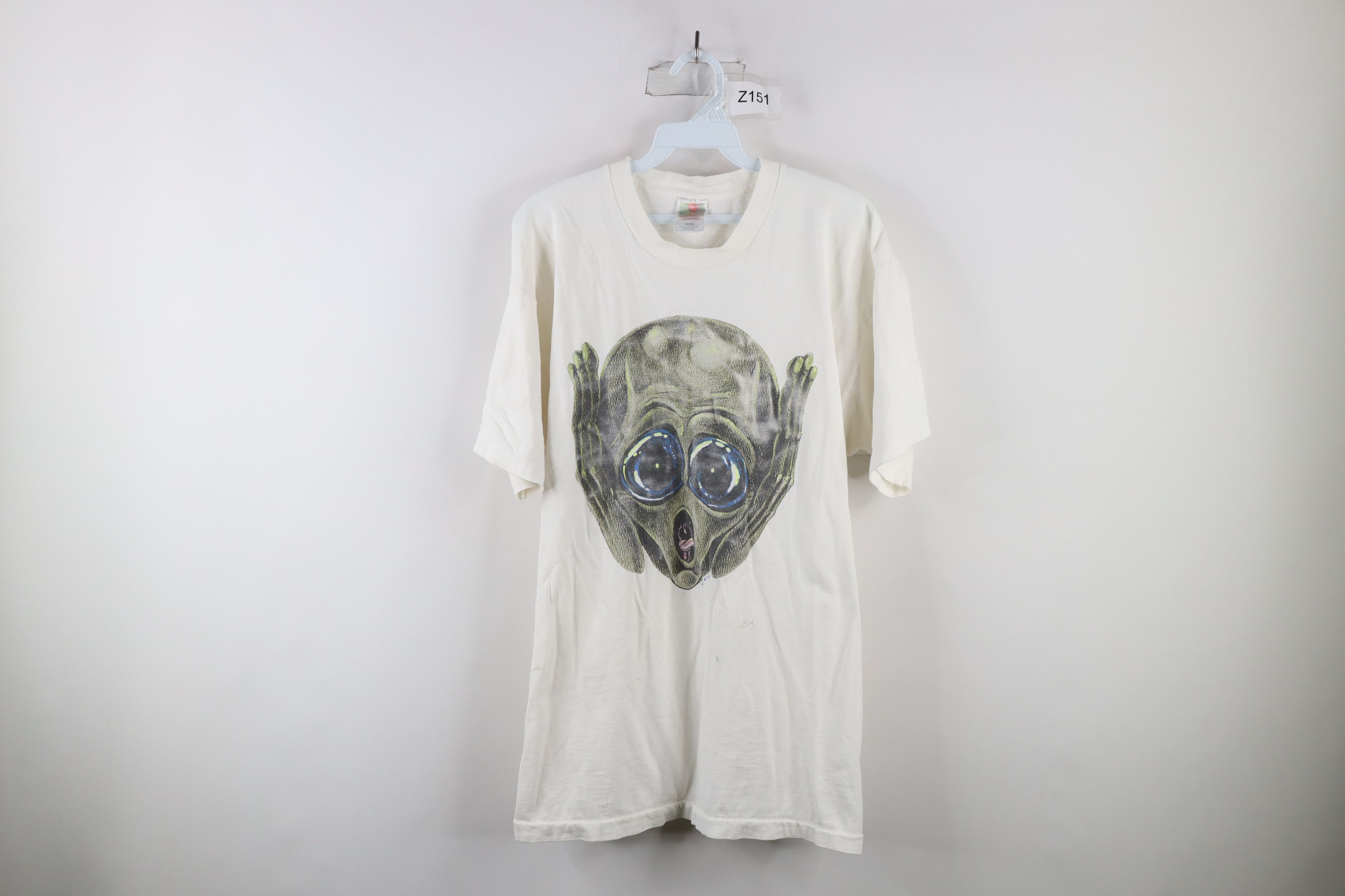 Vintage 90s Streetwear Scream Alien Space T Shirt White Usa Hoodie, Sweatshirt | FlexRushtees.com