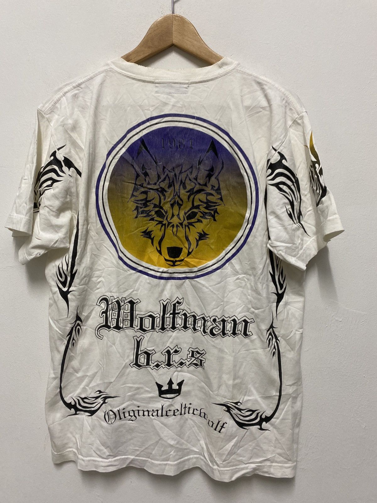 Vintage Wolfman B R S Original Celtic Wolf Tribal Graphic Tee 90s