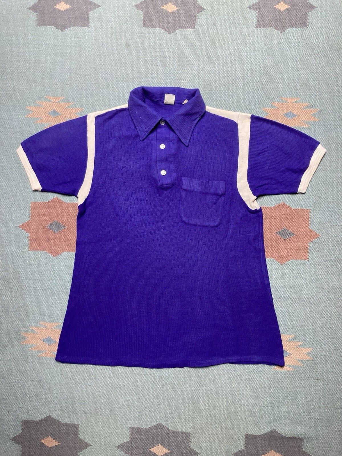 Vintage Vtg 70s Hilton Bowling Shirt Blank Jacquard Knit Medium