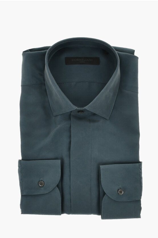 Corneliani Code Silk Shirt With French Collar Hoodie, Sweatshirt | FlexRushtees.com