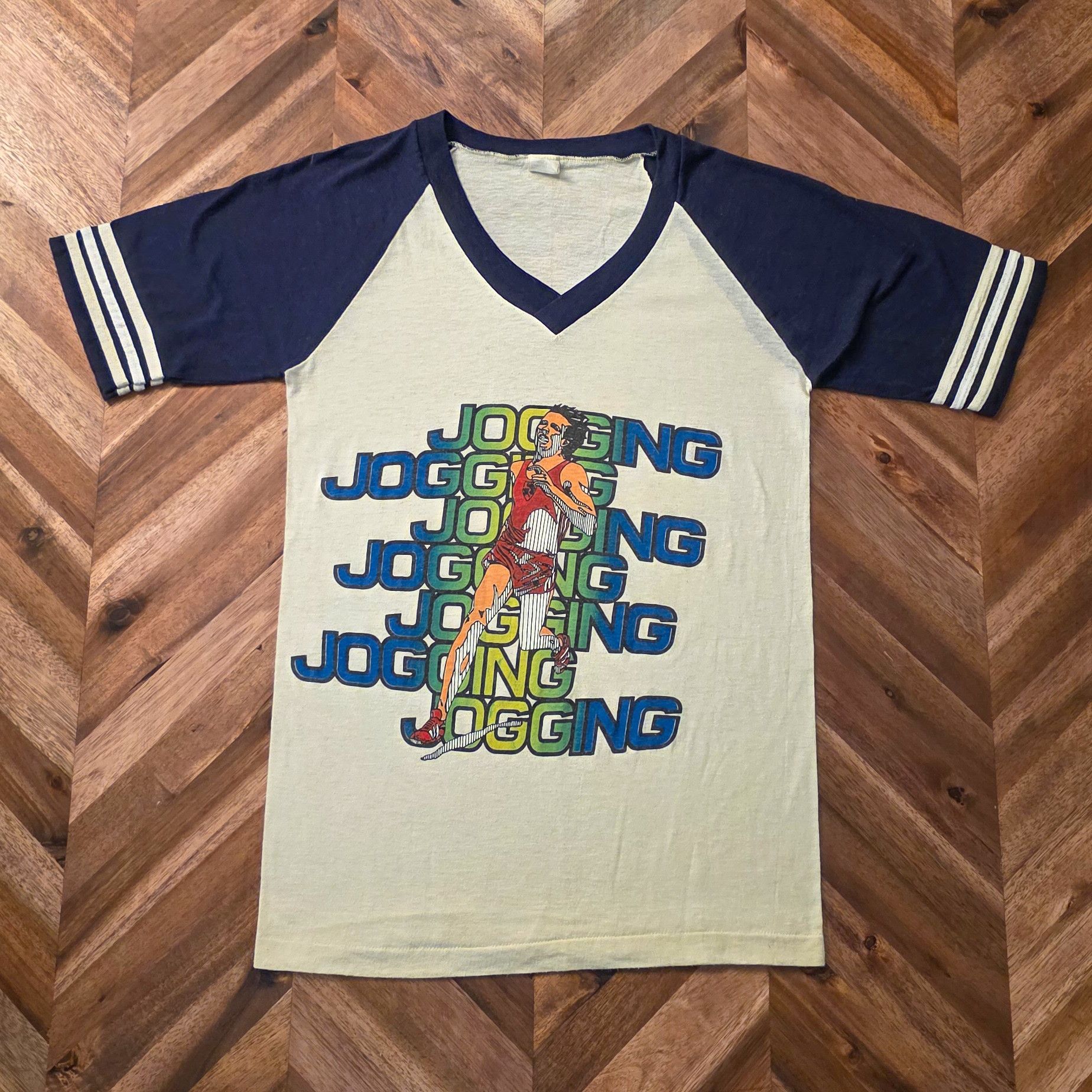 Vintage 70s 80s Jogging Ringer Tee Made In Usa