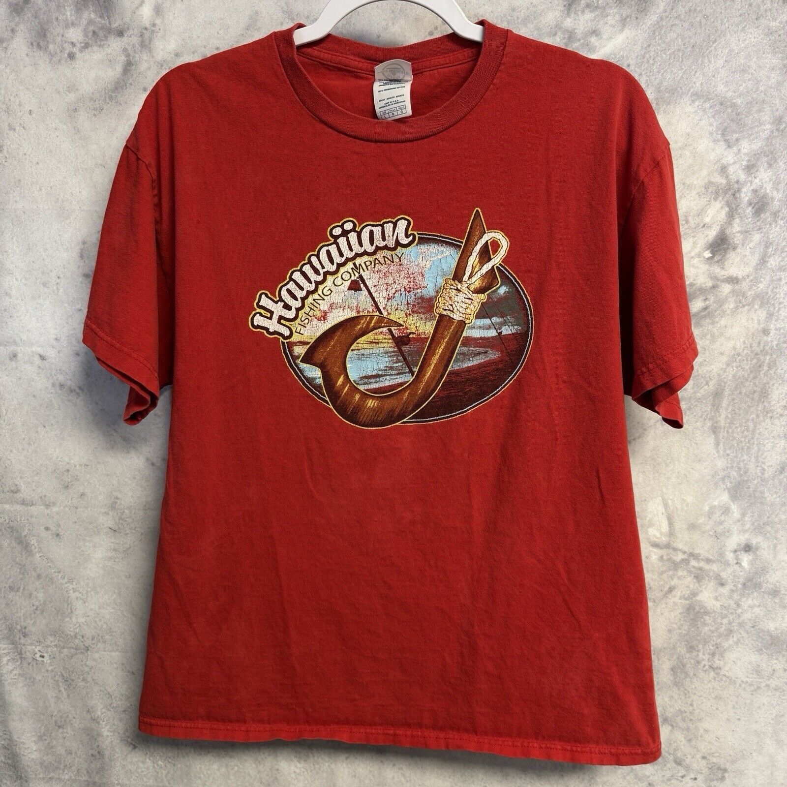 Vintage Hawaiian Fishing Company T Shirt Mens Large Red Shor Hoodie, Sweatshirt | FlexRushtees.com