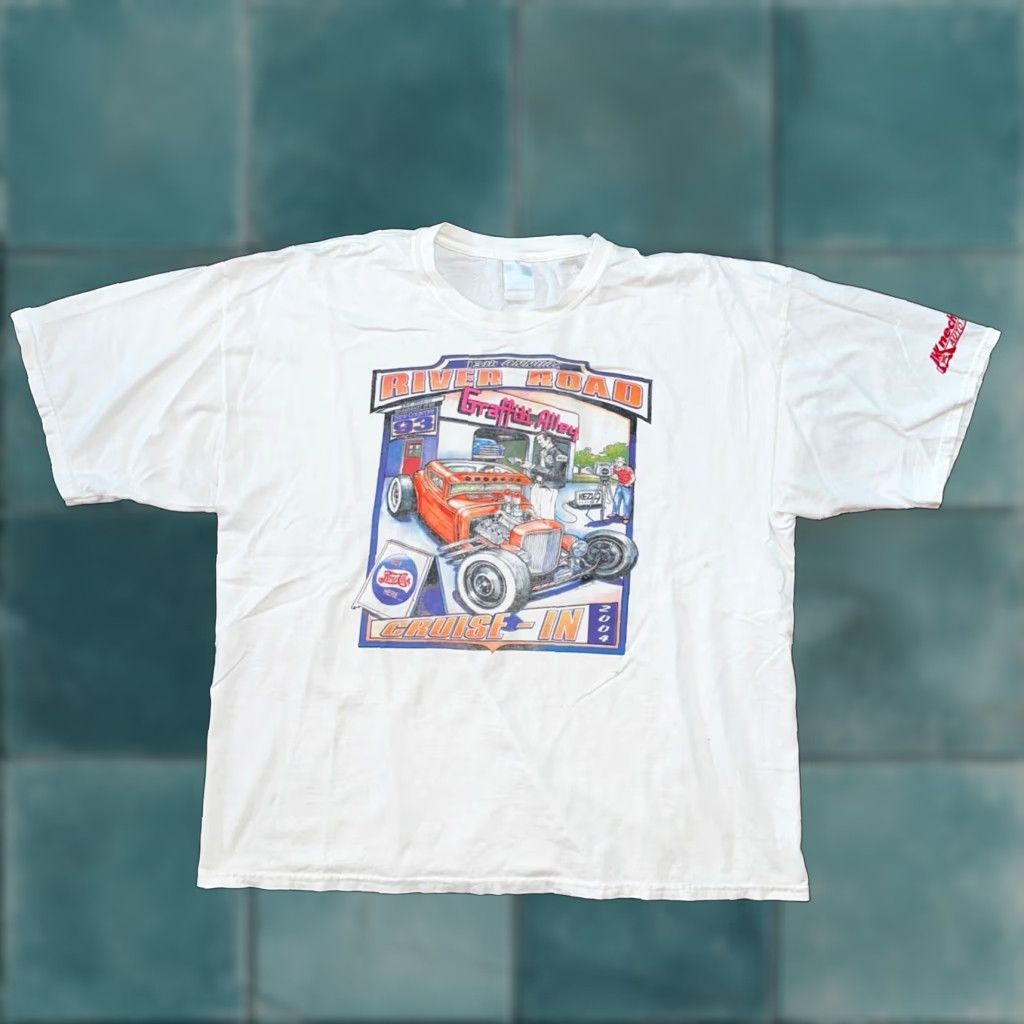 Gildan Vintage Graffiti Alley Shirt 2xl White Gildan Mens Classic Antique Cars Usa Nascar Driving 70