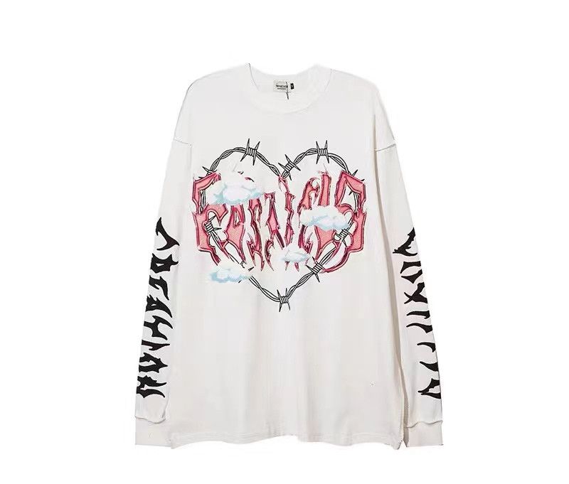 Japanese Brand Retro Street Hip Hop Diablo Love Print Long Sleeve T Shirt