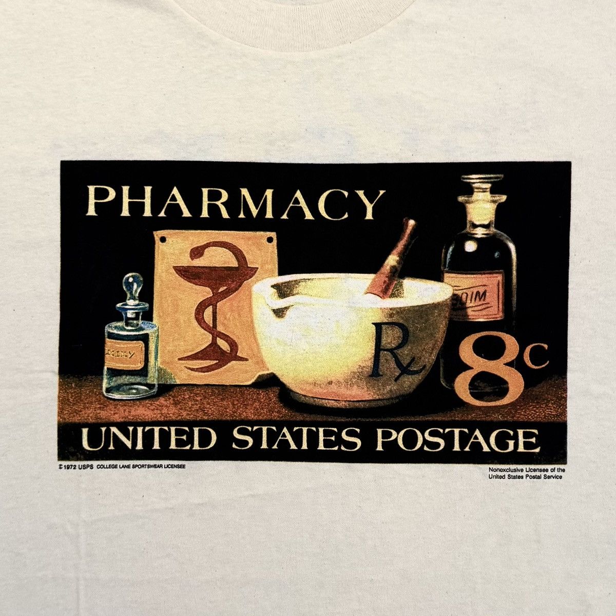 Vintage 90s Usps Pharmacy Stamp Art Tee Xl Hoodie, Sweatshirt | FlexRushtees.com
