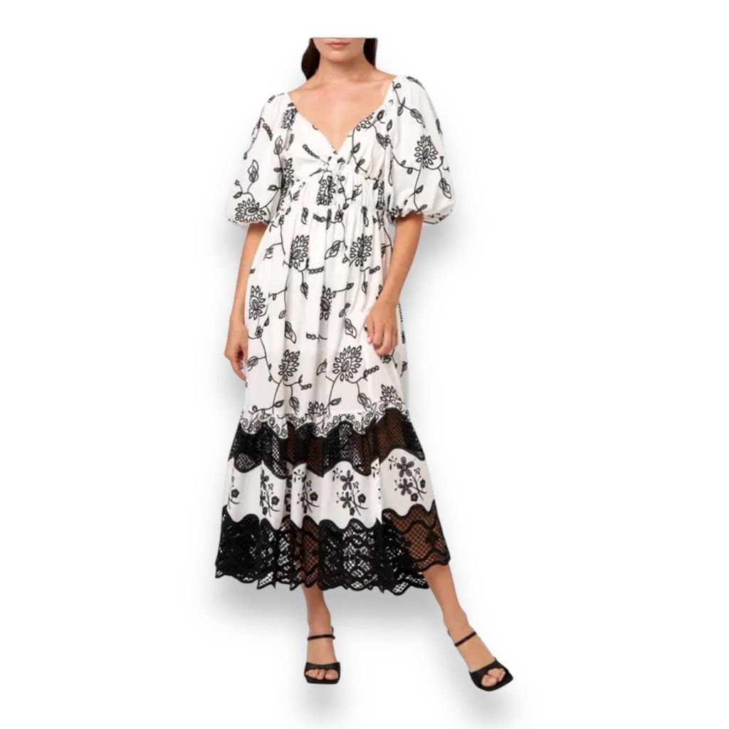 Other Ciebon Serbita Floral Embroidered Black White Puff Sleeve Dr T-Shirts, Hoodie, Sweatshirt | AU16VibeMintTees.com
