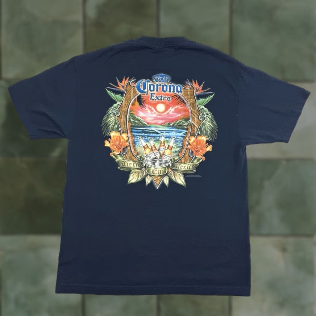 Vintage Corona Extra T Shirt Men L Blue Tropical Beer 2004 Y2k