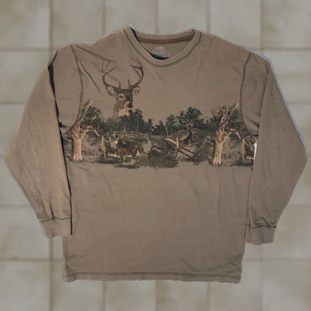 Vintage Legacy Falls T Shirt Shirt Long Sleeve Men Green Logo 2010s Cotton Jersey Crew Neck L