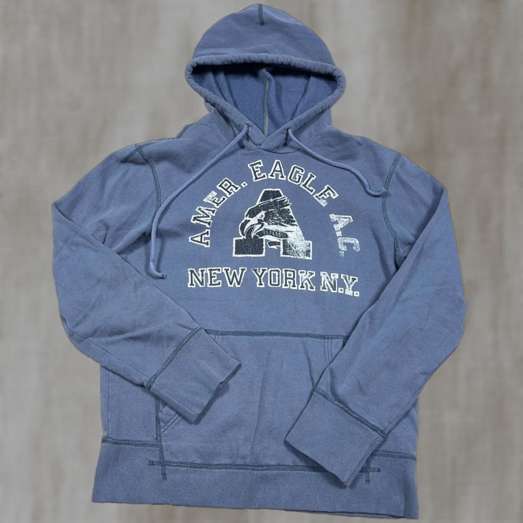 American Eagle Outfitters Vintage American Eagle Hoodie Shirt Men M Gray Logo Hooded Embroidered Swe
