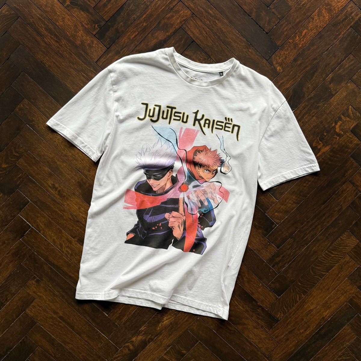 Vintage Jujutsu Kaisen Mens White Anime T Shirt Big Print Gojo