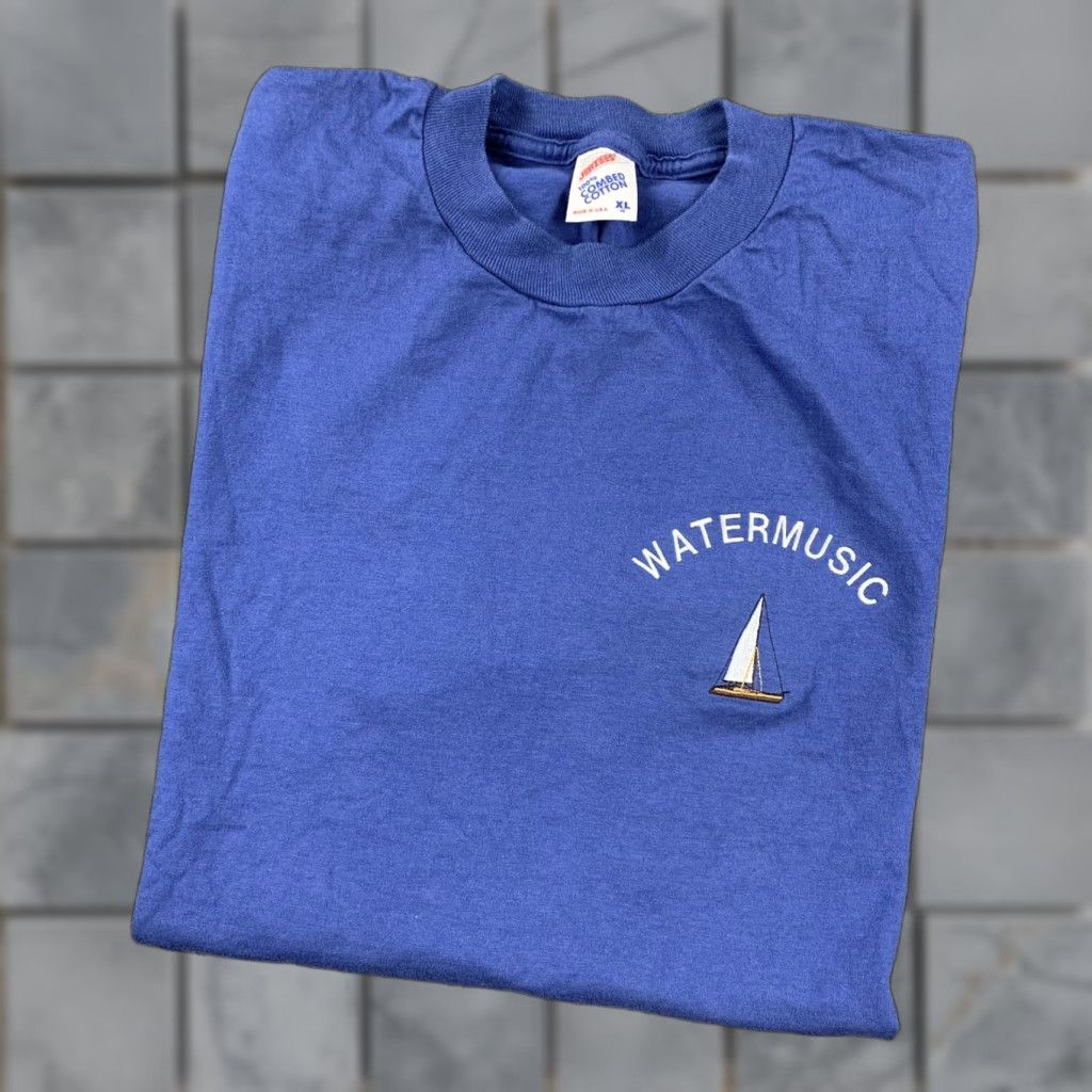 Vintage Jerzees Blue T Shirt Xl Water Music Boat Embroidered Made In Usa T Shirt Mens Xl Mus