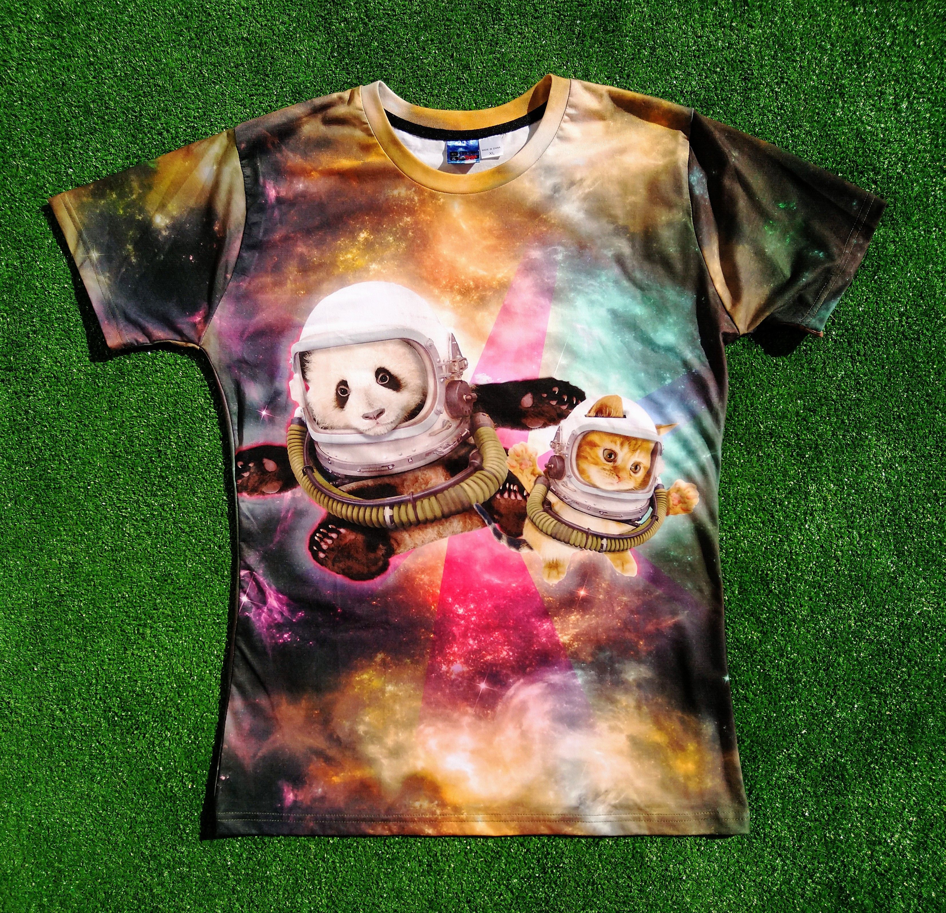 Rageon Panda Kitten Cat Galaxy Astronaut Space Dual Sided Shirt