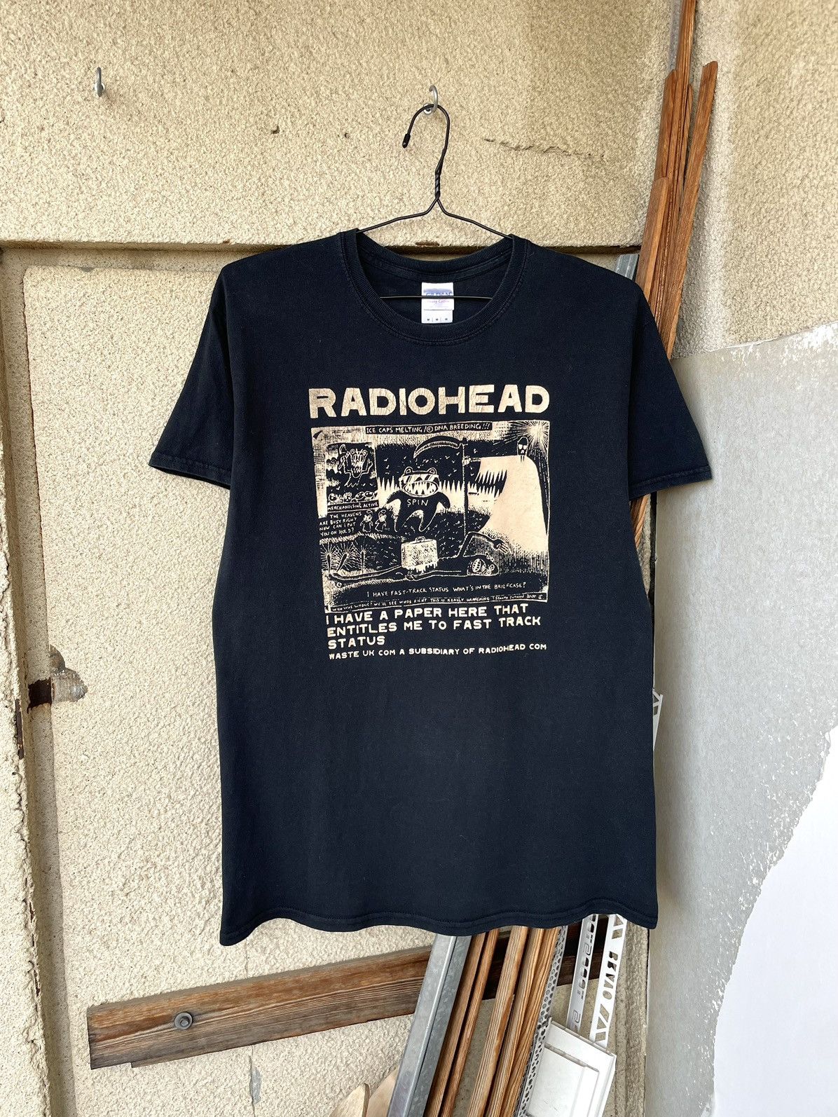Band Tees Vintage 00s Radiohead Waste Rock Band T Shirt Faded Black Hoodie, Sweatshirt | FlexRushtees.com