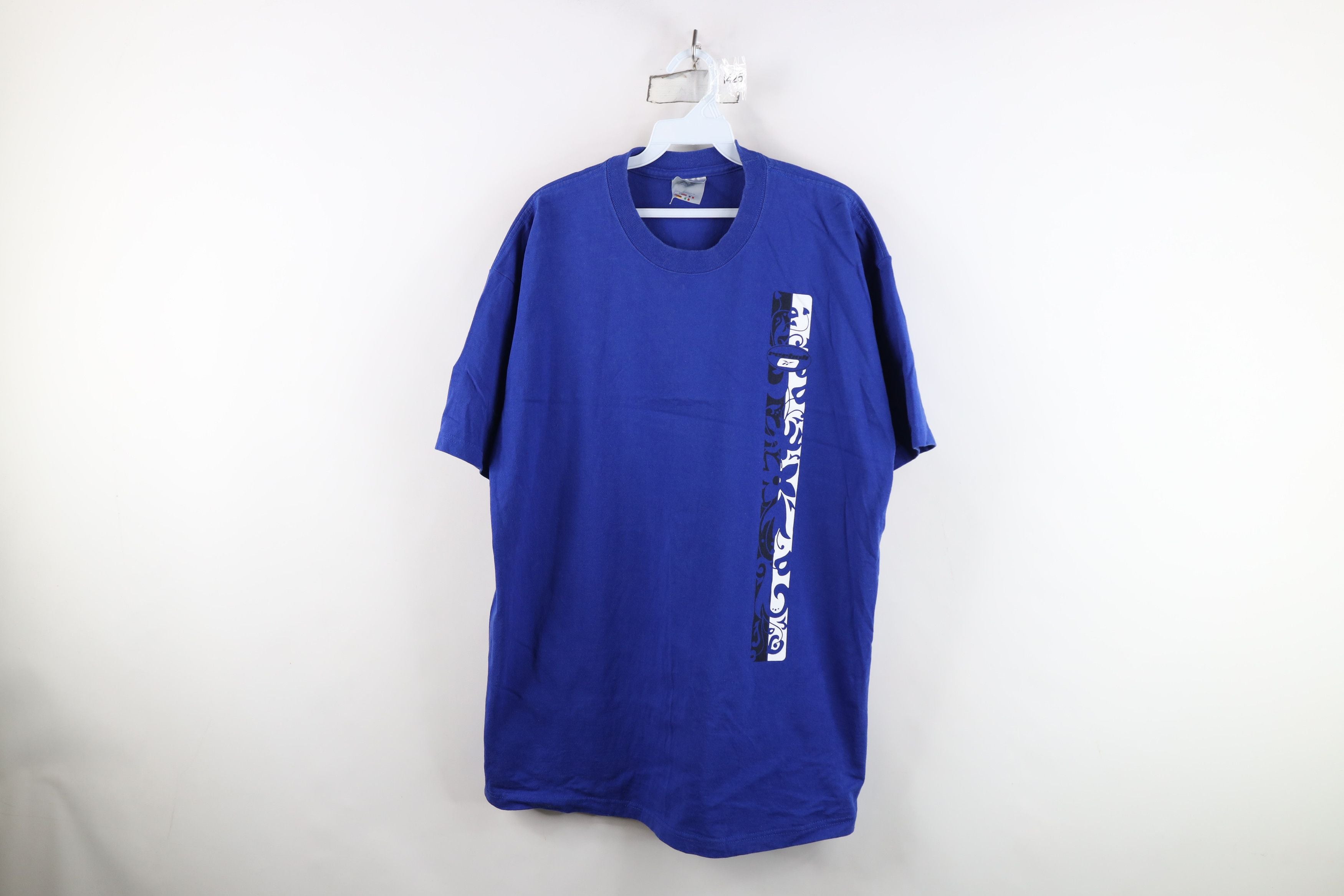 Reebok Vintage 90s Y2k Reebok Spell Out Tribal Flower T Shirt Blue