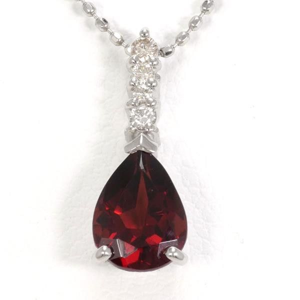 Other K18 White Gold Garnet Necklace 40cm Metal Necklace In Excellent Condition