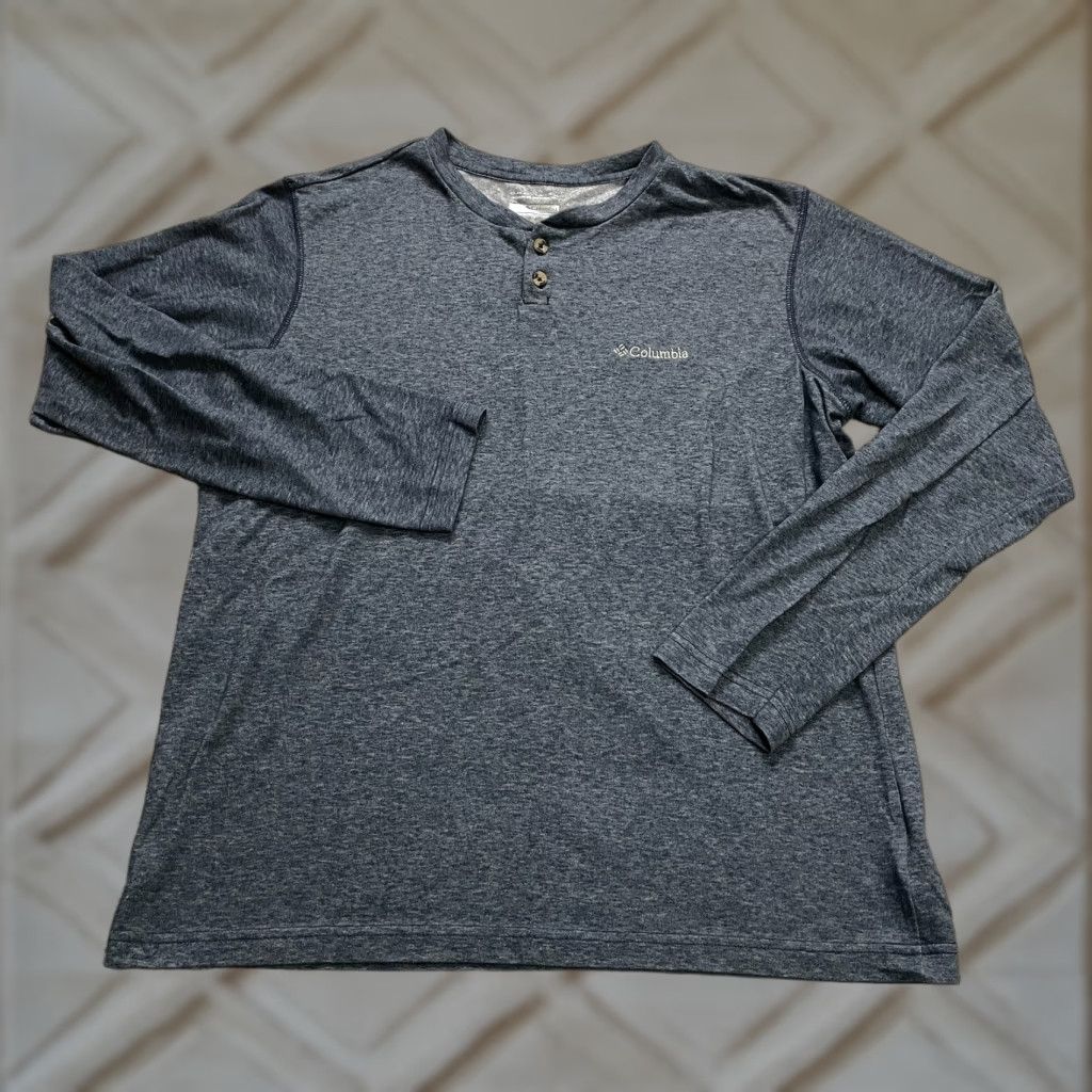 Vintage Columbia Omni Wick Shirt Mens Medium Blue Henley Long Sleeve Hiking Outdoor Tee