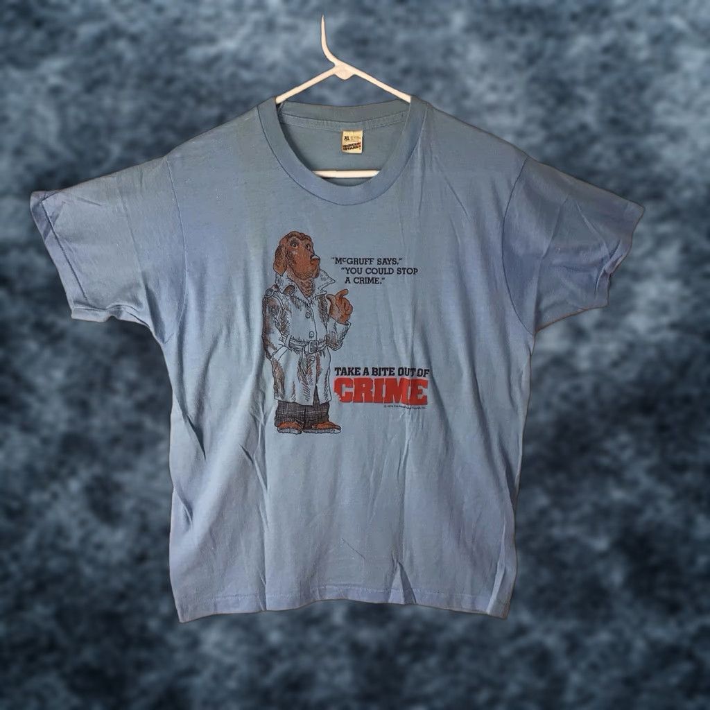 Vintage Mcgruff Usa Made Xl T Shirt Mens Blue 1970s Graphic Print Short Sleeve Crew Neck 197
