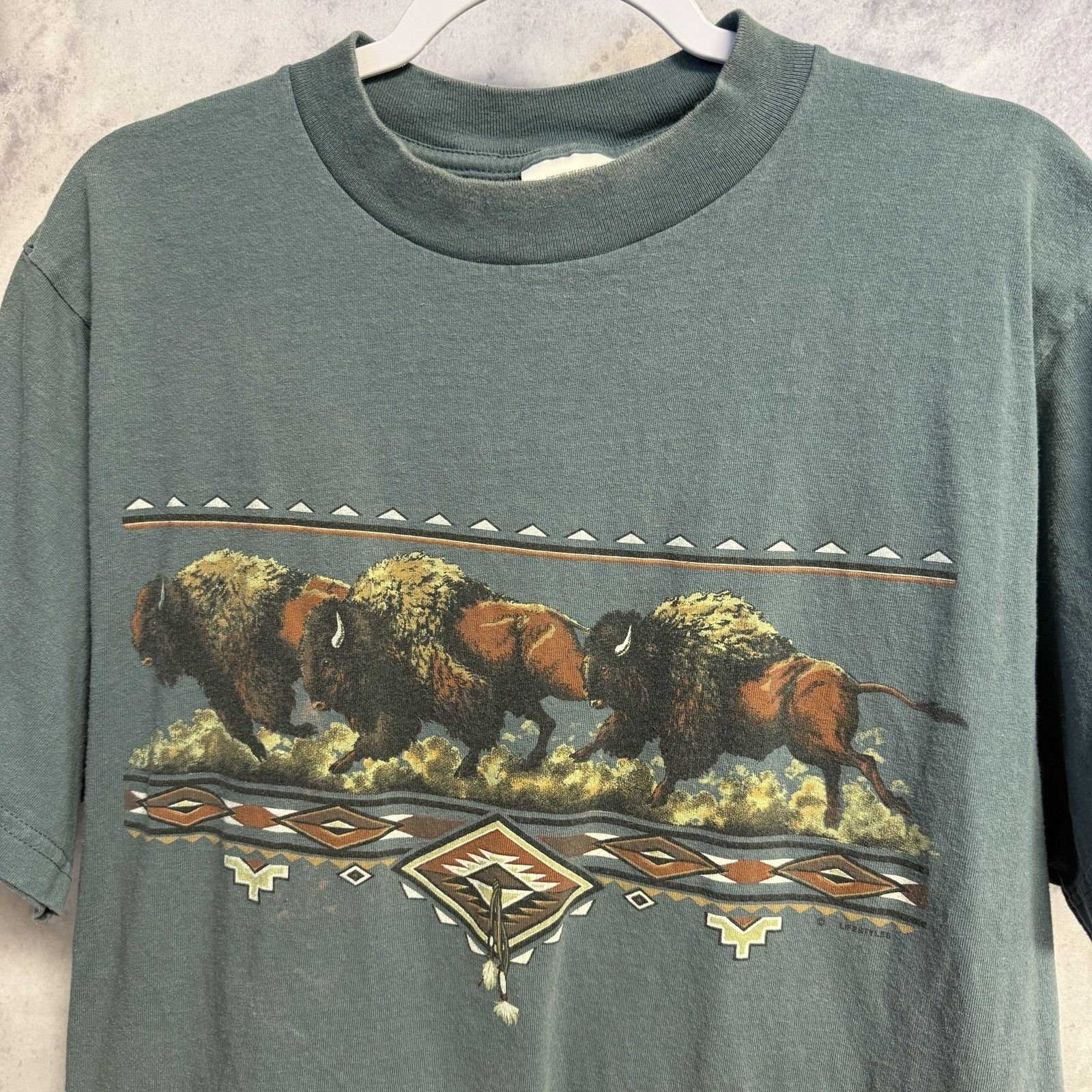 Vintage 90s Buffalo Nature Aztec T Shirt Mens Large 21x28 5