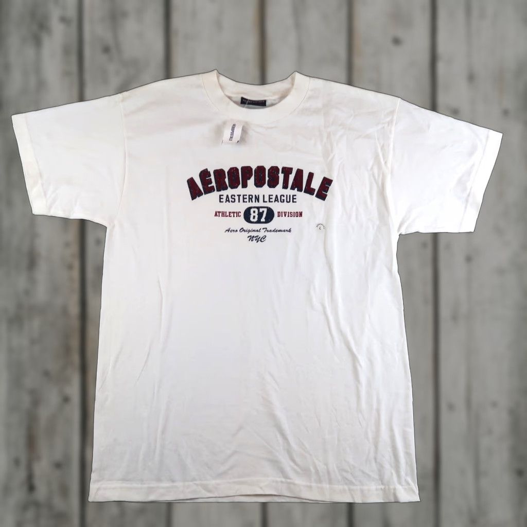 Vintage Aeropostale T Shirt Mens L White Graphic Tee 2000s Logo Crew Neck Short Sleeve Adult