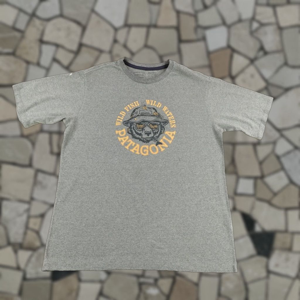 Vintage Patagonia Shirt Mens Small Gray Bear Wild Fish Waters Responsibility Tee Hiking Hoodie, Sweatshirt | FlexRushtees.com