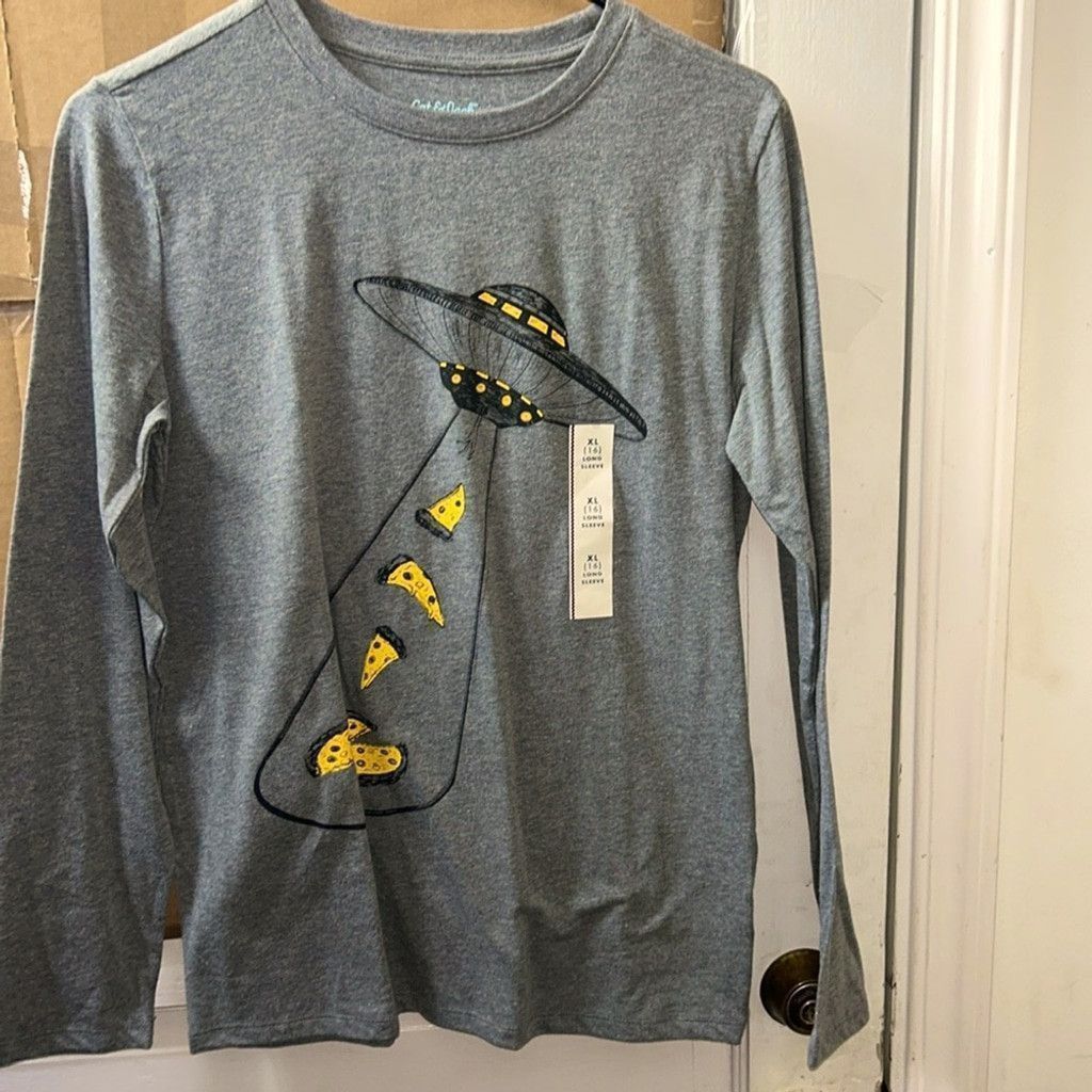 Jones Cat Jack Boys Gray Long Sleeve Pizza Spaceship Nwt