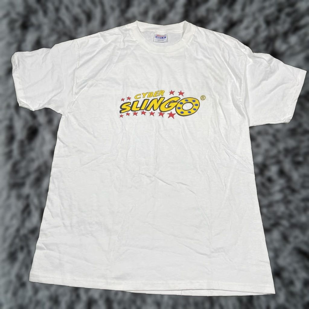 Vintage Hanes Beefy Adult Large White T Shirt Cyber Slingo New Jersey Lottery Shirt Mens