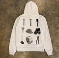 Grey Washed Vintage Repair Tool Print Cotton Hoodie T-Shirts, Sweatshirt | FlexRushtees.com
