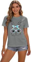 Easter Shirts for Women He is Risen Jesus Christian T-Shirt Short Sleeve Bunny Glasses Print Tee Tops