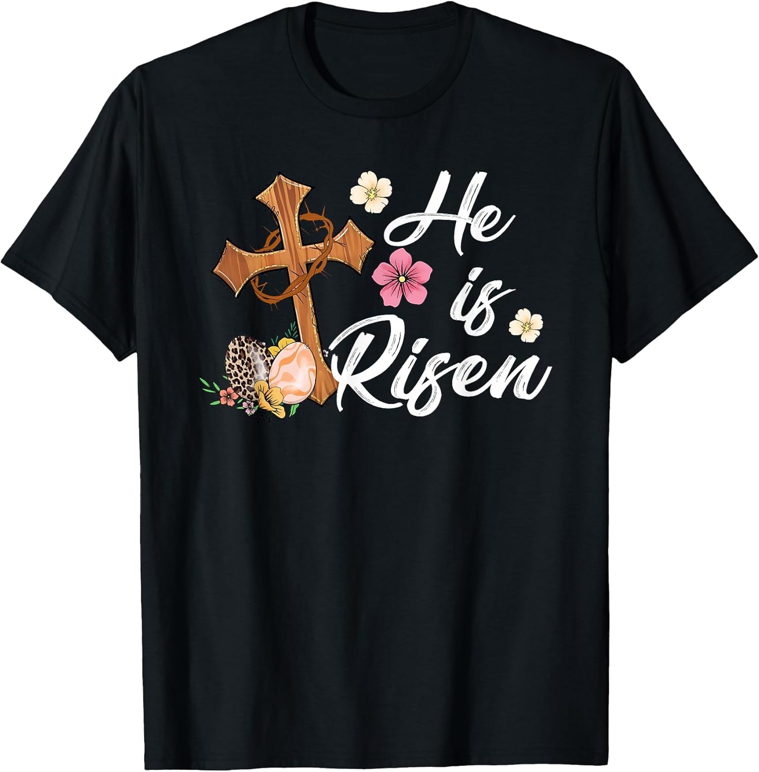 Happy Easter He is Risen Floral Cross Christian
