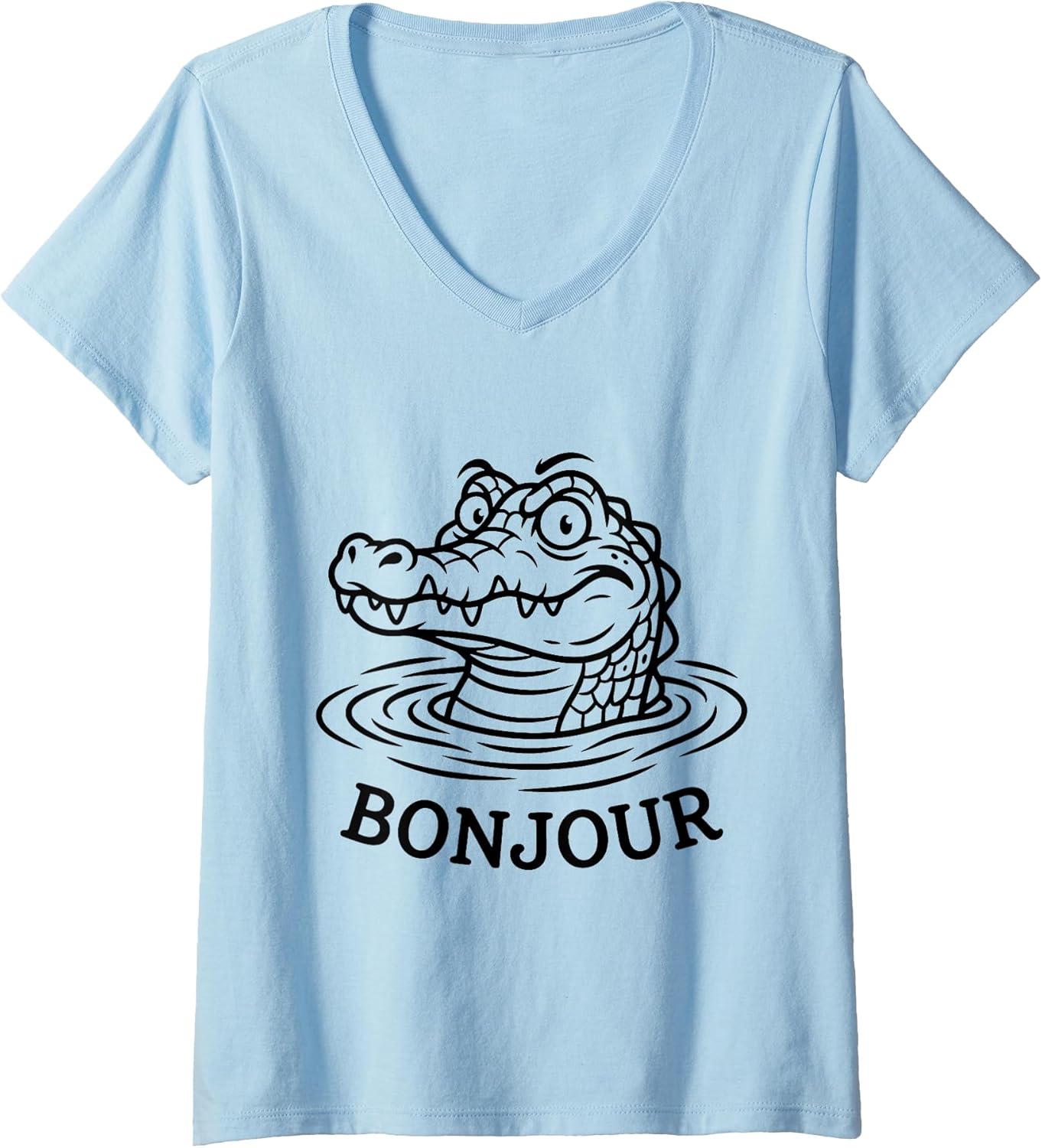 Women's Funny Alligators Croc - Crocodiles Gator Bonjour Meme V-Neck T-Shirt