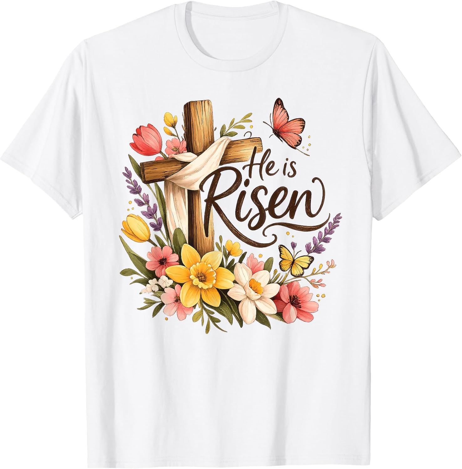 He is Risen Floral Cross Easter t -shir t