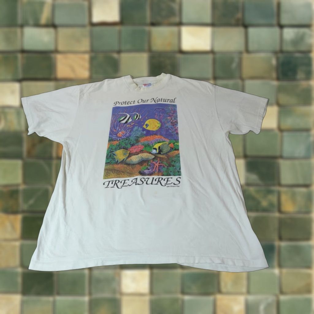 Hanes Vintage Protect Our Natural Treasures Shirt Mens Xl White Ocean Graphic Tee 90s Hanes Hoodie, Sweatshirt