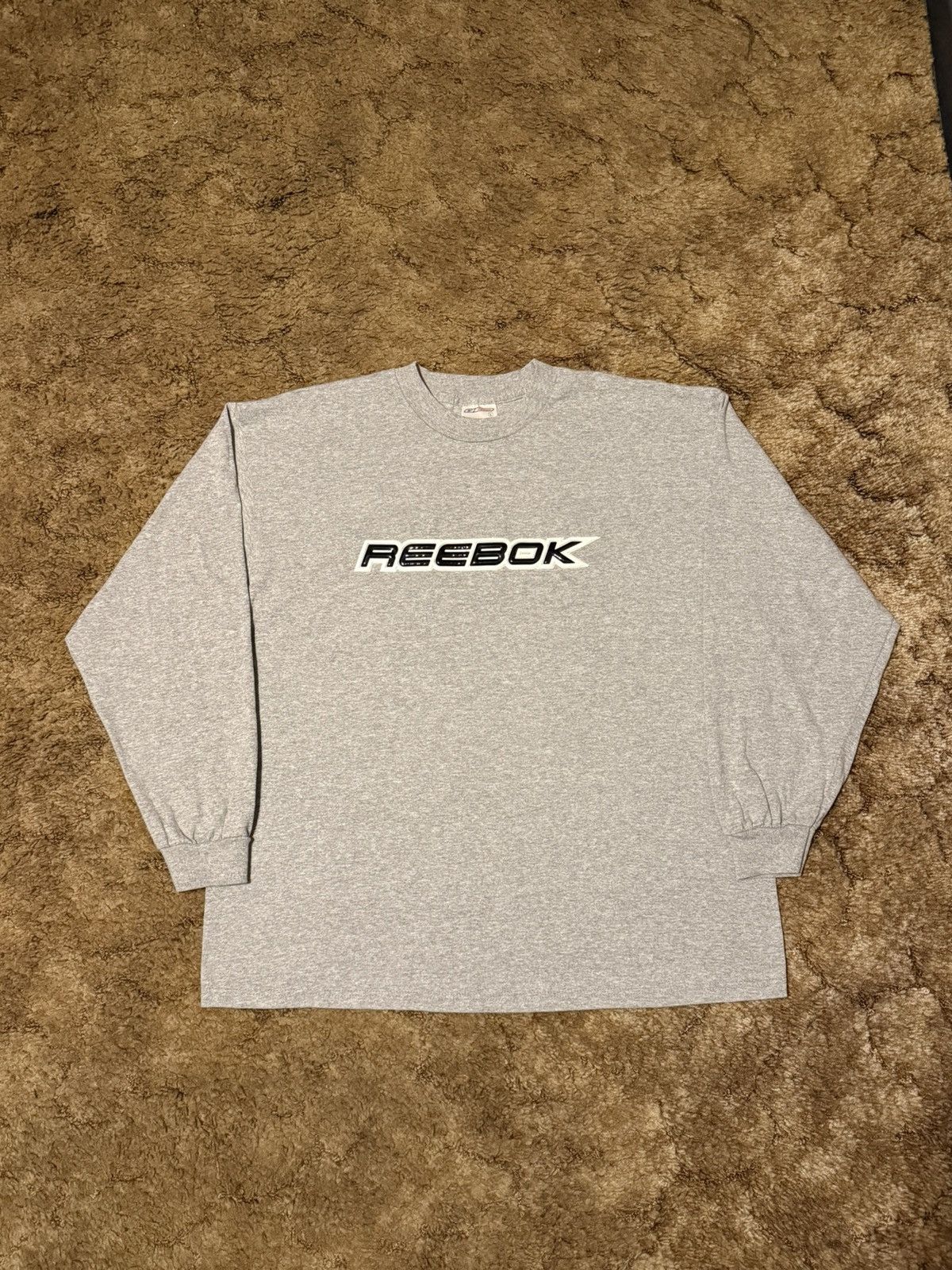 Vintage 90s Reebok Logo Long Sleeve Tee Grey Large