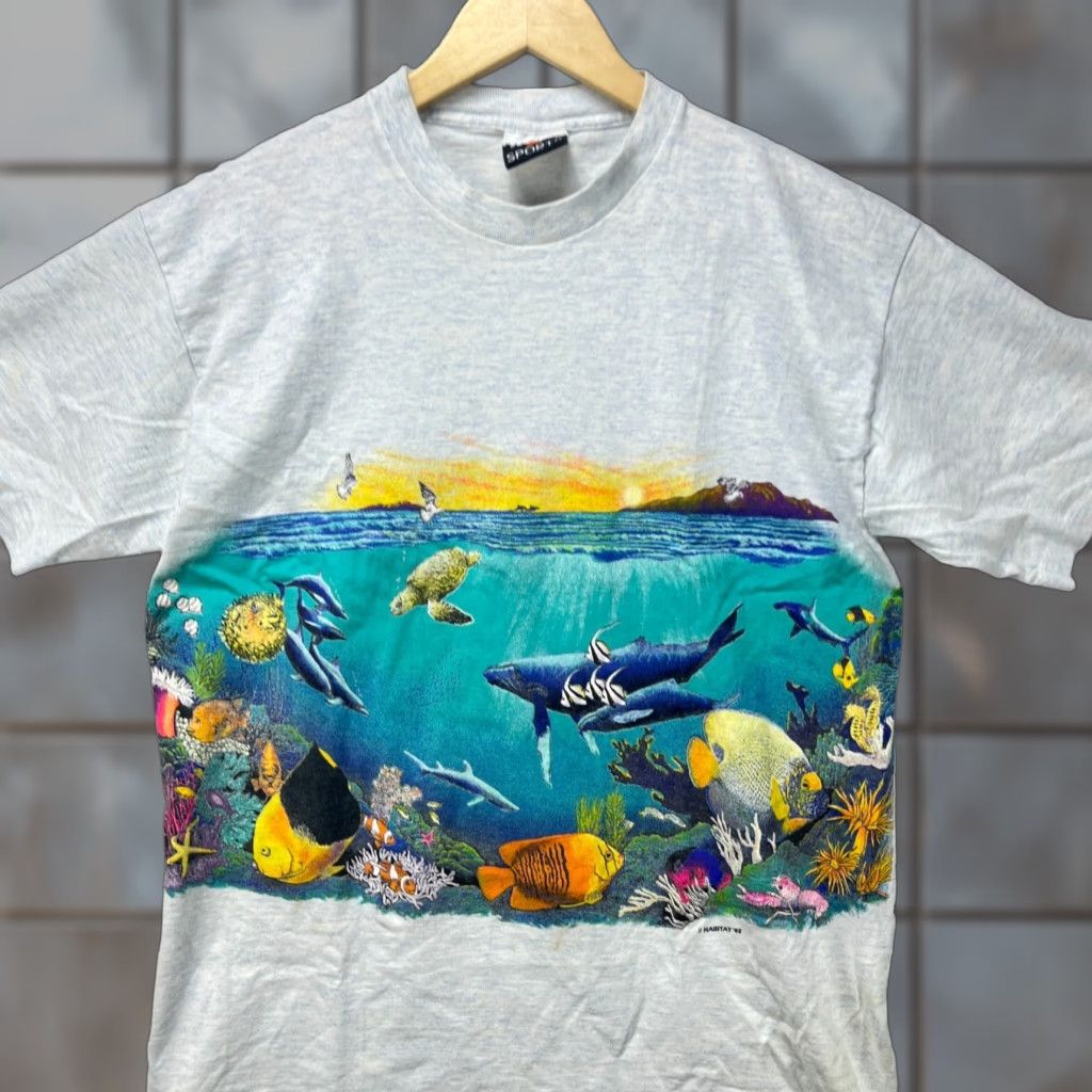 Vintage Sea Fish Animal Nature T Shirt Mens L Gray 90s Vintage Hoodie, Sweatshirt | FlexRushtees.com