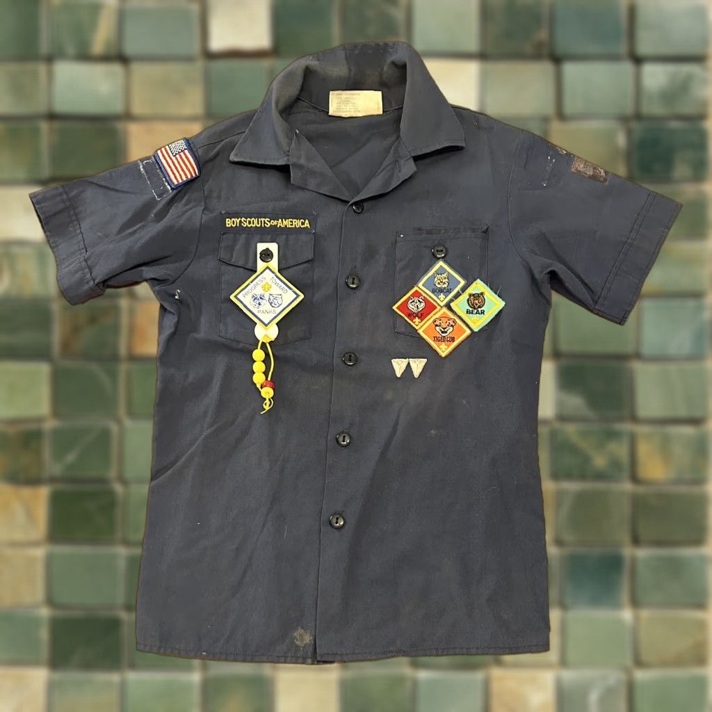 Vintage Boy Scouts Of America Shirt Youth Medium Navy Blue M 60s 70s Official Scouting Blue