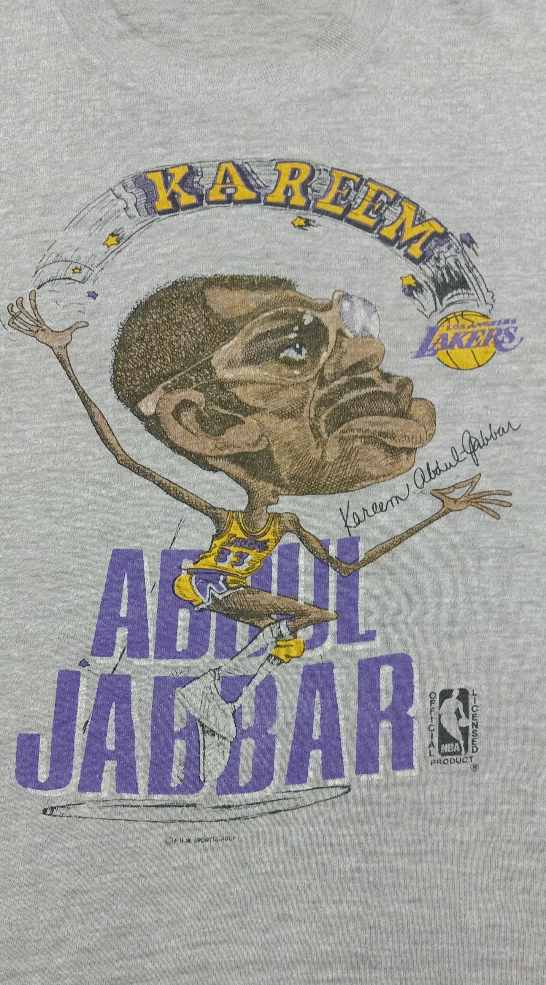 Vintage 1980s Kareem Abdul Jabbar Lakers Caricature Tee Hoodie, Sweatshirt | FlexRushtees.com