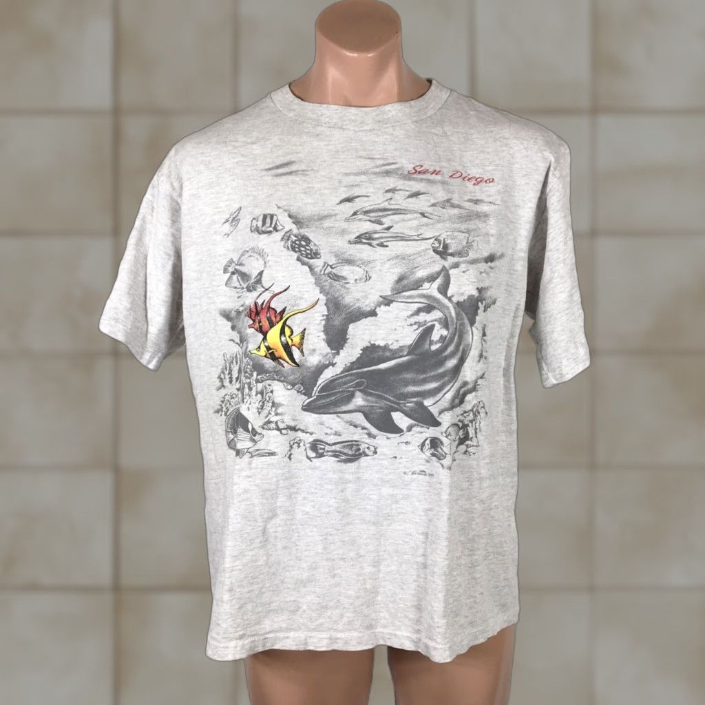 Alife Vintage 90s San Diego Ca Marine Ocean Beach Life Vacation Tee Gray T Shirt Sz L