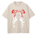 Japanese Brand Y2k Streetwear Anime Beige Fire Boy Print Distressed T Shirt Hoodie, Sweatshirt | FlexRushtees.com