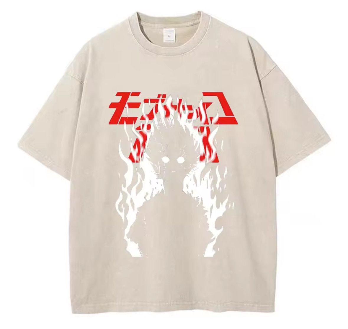 Japanese Brand Y2k Streetwear Anime Beige Fire Boy Print Distressed T Shirt Hoodie, Sweatshirt | FlexRushtees.com